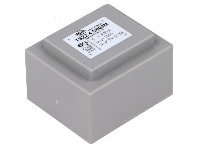 Transformator: ingegoten; 4,5VA; 230VAC; 6V; 750mA; PCB; IP00 Transformator: ingegoten; 4,5VA; 230VAC; 6V; 750mA; PCB; IP00